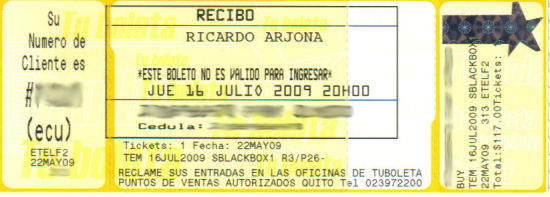 Entrada concierto de Ricardo Arjona Quito (Preventa)